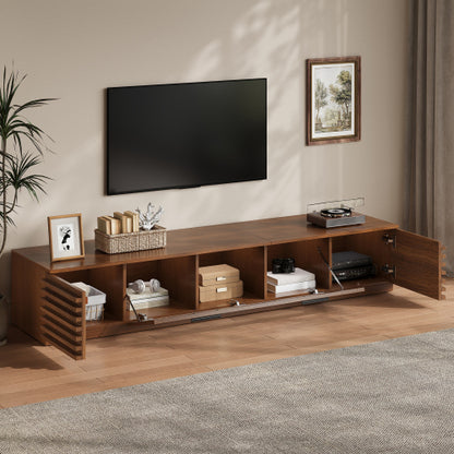70.8 inch Walnut APP Control RGB LED Glass Flip Door TV Stand Legless Media Console For 80 inch TV