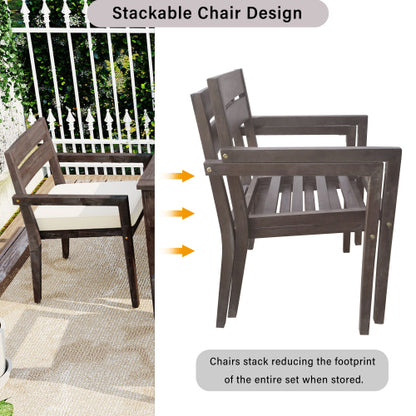 7 Pieces Acacia Wood Outdoor Dining Set with Cushions,Modern 6 Chairs and 1 Large Table, Dining Furniture Set for Lawn, Backyard, Garden Deck,Poolside