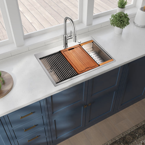 33x22x10"Drop-in Single Bowl Stainless Steel Kitchen Sink with Workstation