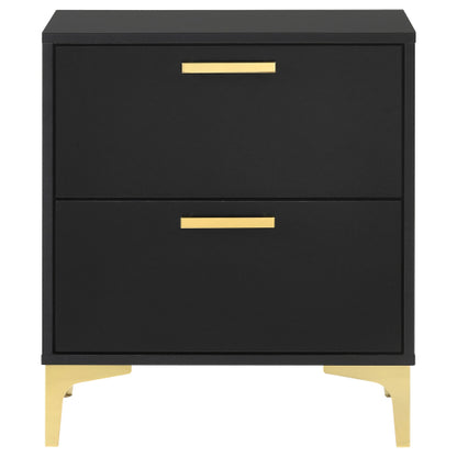 Black and Gold 2 Drawer Nightstand, Modern Bedside Table with Gold Metal Legs, Storage Cabinet for Bedroom