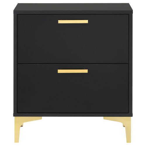 Black and Gold 2 Drawer Nightstand, Modern Bedside Table with Gold Metal Legs, Storage Cabinet for Bedroom