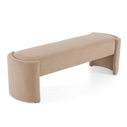 Light Camel Long Upholstered Ottoman Bench, Minimalist Fabric Footrest, 300 LBS Weight Capacity for Bedroom & Living Room