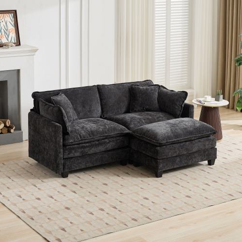 Black Cloud Loveseat Sofa, Breathable Chenille Fabric, Ottoman Not Included