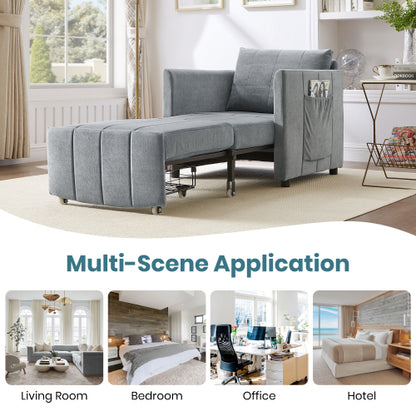 Grey 31.5 inch  Pull-Out Convertible Sofa Bed, 5-Position Backrest, Side Pockets & Storage Basket
