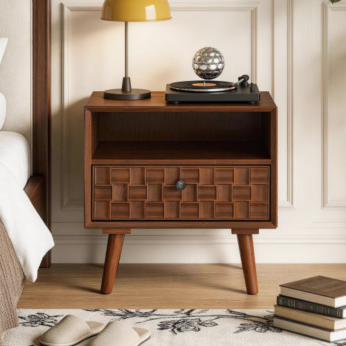 Mid-Century Modern Carved Wood Nightstand