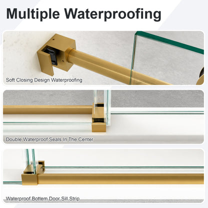 56"-60"W x 72"H Frameless Single Sliding Shower Door – 5/16" (8mm) Clear Tempered Glass, Bypass Design with Brushed Gold Finish