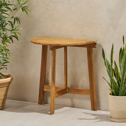 Outdoor Half-Round Folding Acacia Wood Bistro Table, Natural