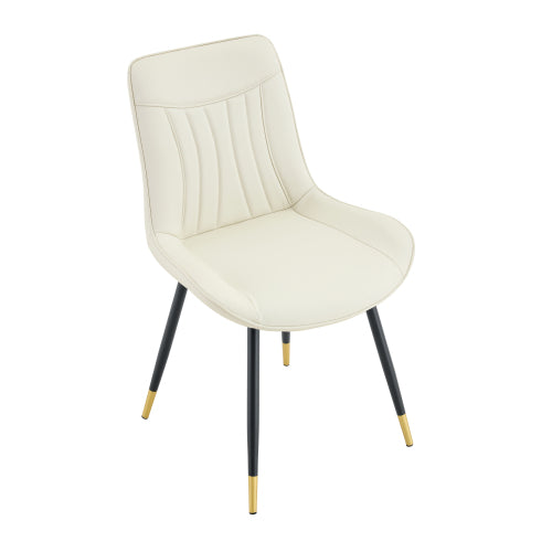 Dining Chairs Set of 4, White PU Tech Fabric, Black Metal Legs, Gold Accents, High Back