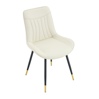 Dining Chairs Set of 4, White PU Tech Fabric, Black Metal Legs, Gold Accents, High Back