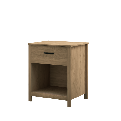 Wood Nightstand with Drawer and Open Shelf, Modern Bedside Table with Storage, Wooden End Table for Bedroom, Living Room or Apartment, Natural Finish, Brown