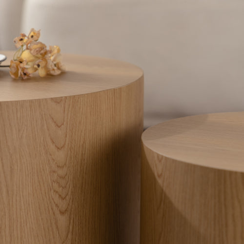 Set of 2 Nesting Coffee Tables Round MDF Wood Modern Space Saving Living Room Tables