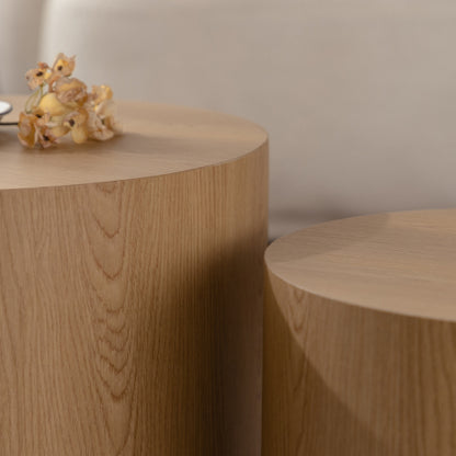 Set of 2 Nesting Coffee Tables Round MDF Wood Modern Space Saving Living Room Tables