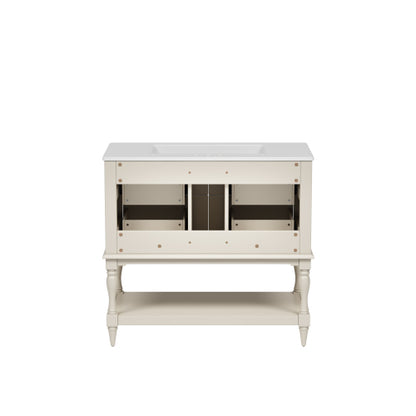 36" Bathroom Vanity Cabinet with Sink Combo Set, Undermount Ceramic Sink, Free Standing Vanity Set with 4 Drawers, Solid Wood Frame Bathroom Cabinet, Beige