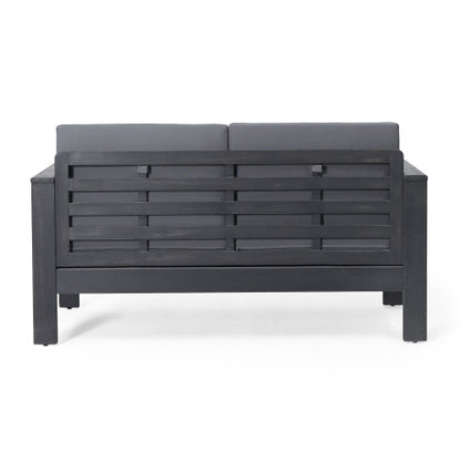 Acacia Wood Outdoor Loveseat and Coffee Table Set with Cushions, Dark Gray