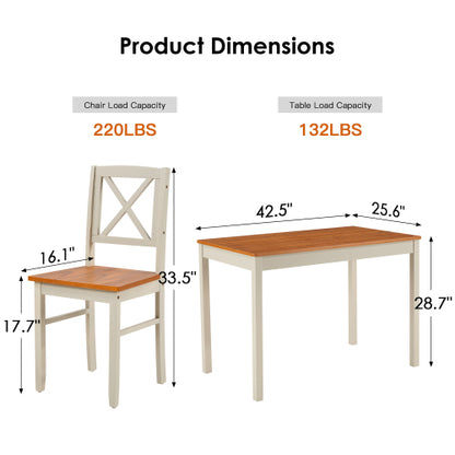 5-Piece Grey & Dark Brown Solid Rubberwood Dining Set, Space-Saving Table and Chairs for Apartment