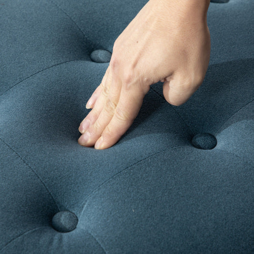 29.33 inch Blue Fleece Round Storage Ottoman, Hand Buckle Decor Reversible Lid Footstool, 300 LBS