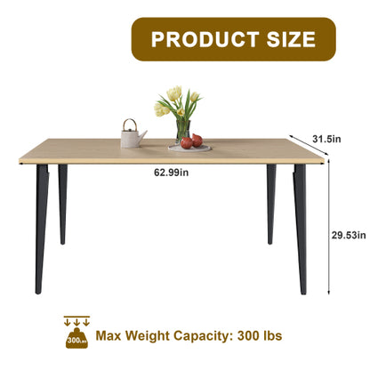 63 Inch Rectangular Dining Table with Iron Legs