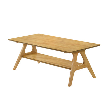 Mid Century Modern Wood Coffee Table with Storage Shelf MDF Veneer Rubberwood Base