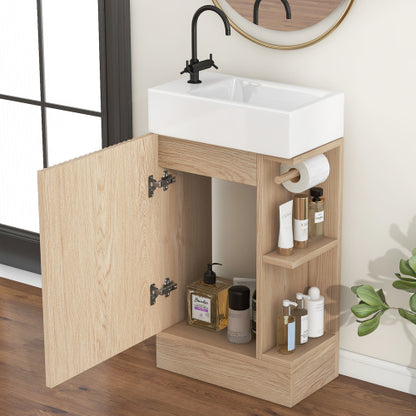 18.6" Bathroom Vanity with Sink, Bathroom Vanity Cabinet with Two-tier Shelf, Left or Right Orientation, Natural (Old Sku:WF308491AAN)