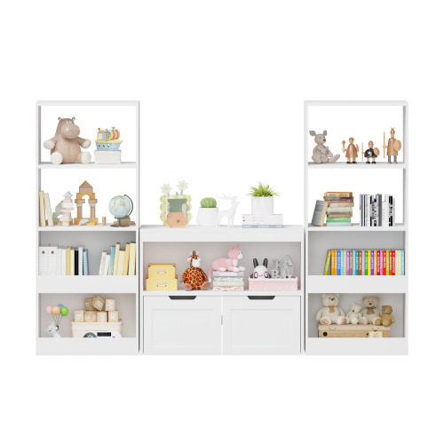 Kids Toy Storage Organizer with Drawers Open Shelves and Wheels White