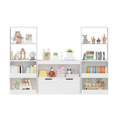 Kids Toy Storage Organizer with Drawers Open Shelves and Wheels White