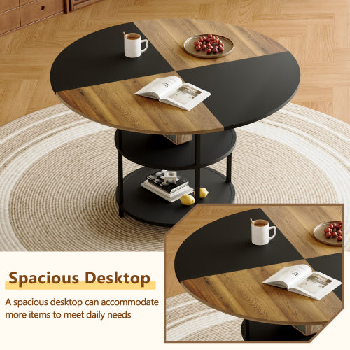 5-Piece Double Storage Round Dining Set, MDF Table & 4 Black Linen-Cotton Chairs