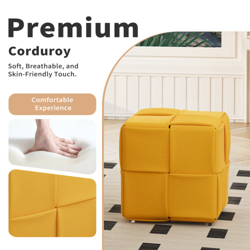 Ottoman Yellow Corduroy Square Foot Stool with Storage-Free Design