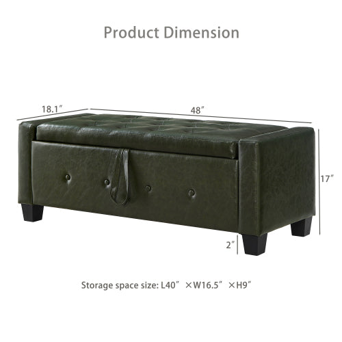 48'' Storage Ottoman Bench Tufted Faux Leather Upholstered Bench Dark Green