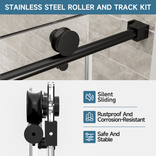 56"-60" W x 76" H Frameless Single Sliding Soft-Close Matte Black Shower Door with 5/16" (8mm) Clear Nano-Coated Tempered Glass and Stainless Steel Handle