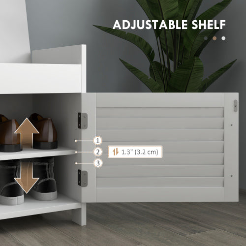 Shoe Bench, Entryway Bench with Shoe Storage, Cushion, Hidden Compartments, Adjustable Shelves and Shutter Doors, 35.4inch  Shoe Organizer for Entryway, Hallway, Holds Up to 352 lbs., White