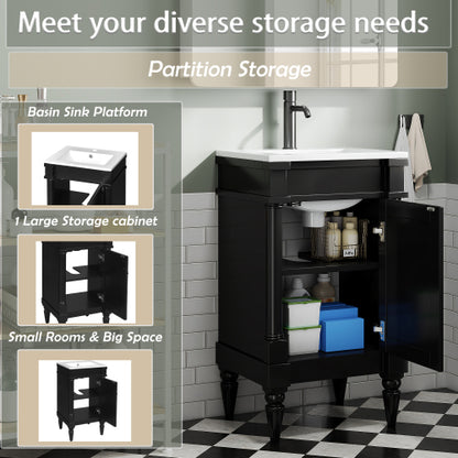 18-Inch Modern Bathroom Vanity with Sink, Modern Bathroom Storage Cabinet with Door, Freestanding Small Space Bathroom Cabinet, Single Sink Cabinet with Adjustable Shelf, Black