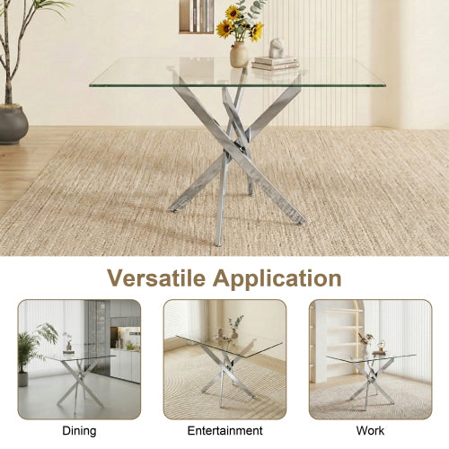 47.24 Inch Tempered Glass Table with Silver Legs