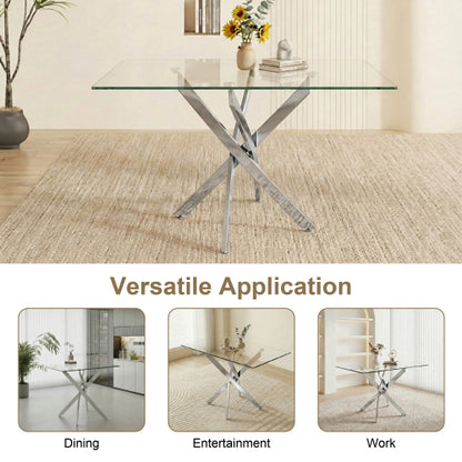 47.24 Inch Tempered Glass Table with Silver Legs