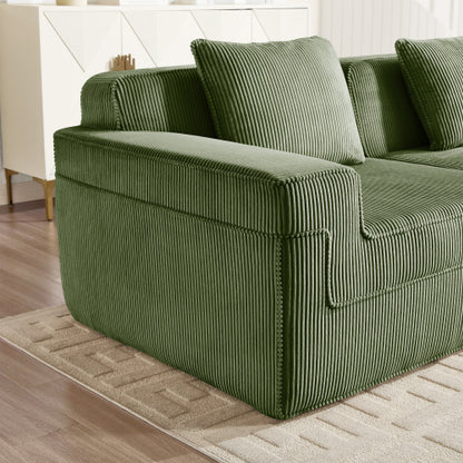 Corduroy Ottoman Green Modular Accent Ottoman with Plush Fabric and Comfortable Seating