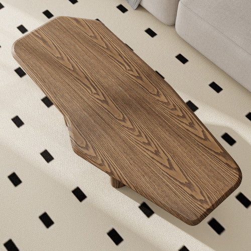 47 Inch Irregular Coffee Table Rustic Ash Wood Veneer Modern Living Room Center Table
