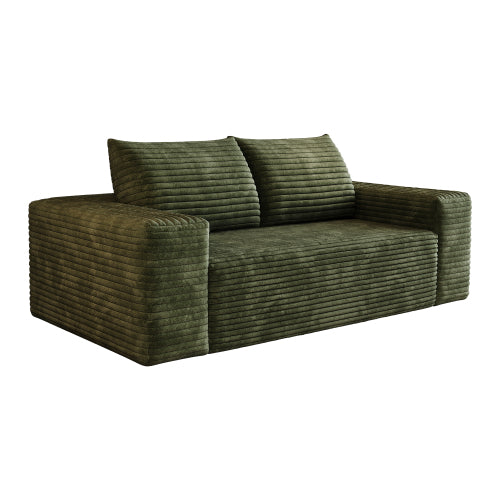 63-Inch Green Corduroy Deep-Seat Loveseat Sofa No-Assembly for Living-Room Bedroom Apartment Conference Room