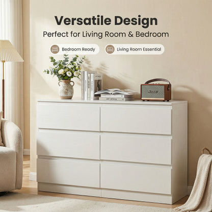 6 Drawer White Dresser, Modern Dresser for Bedroom with Spacious Countertop, Wood Storage Cabinet with Concealed Handles & 6 Deep Drawers for Bedroom, Living Room, Entryway, 15.7" D x 47.2" W x 30.9"
