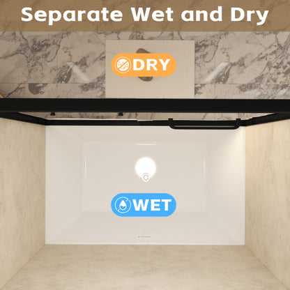 56-60" W × 60" H Tempered Glass with Explosion Proof Film, Aluminum Frame Double Sliding Shower Door, "1/4 (6 mm), Stainless Steel handle, Matte Black