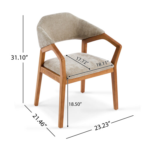 Set of 2 Oatmeal Chenille Dining Armchairs with Bent Wood Frame, Upholstered Dining Chairs