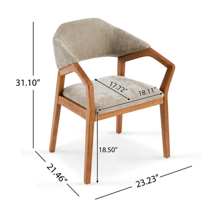 Set of 2 Oatmeal Chenille Dining Armchairs with Bent Wood Frame, Upholstered Dining Chairs