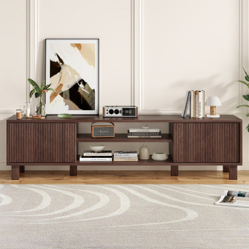 Modern Wooden TV Stand for 70 Inch TV with Adjustable Partition & Double Storage Cabinets