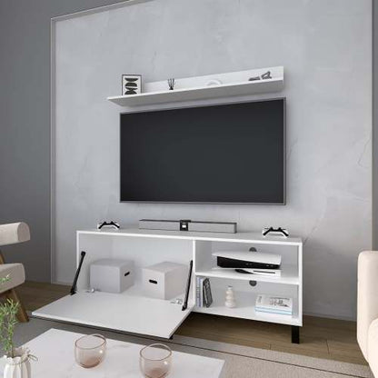 Compact White Minimalist 20 Inch Small TV Stand with Pneumatic Lift Door
