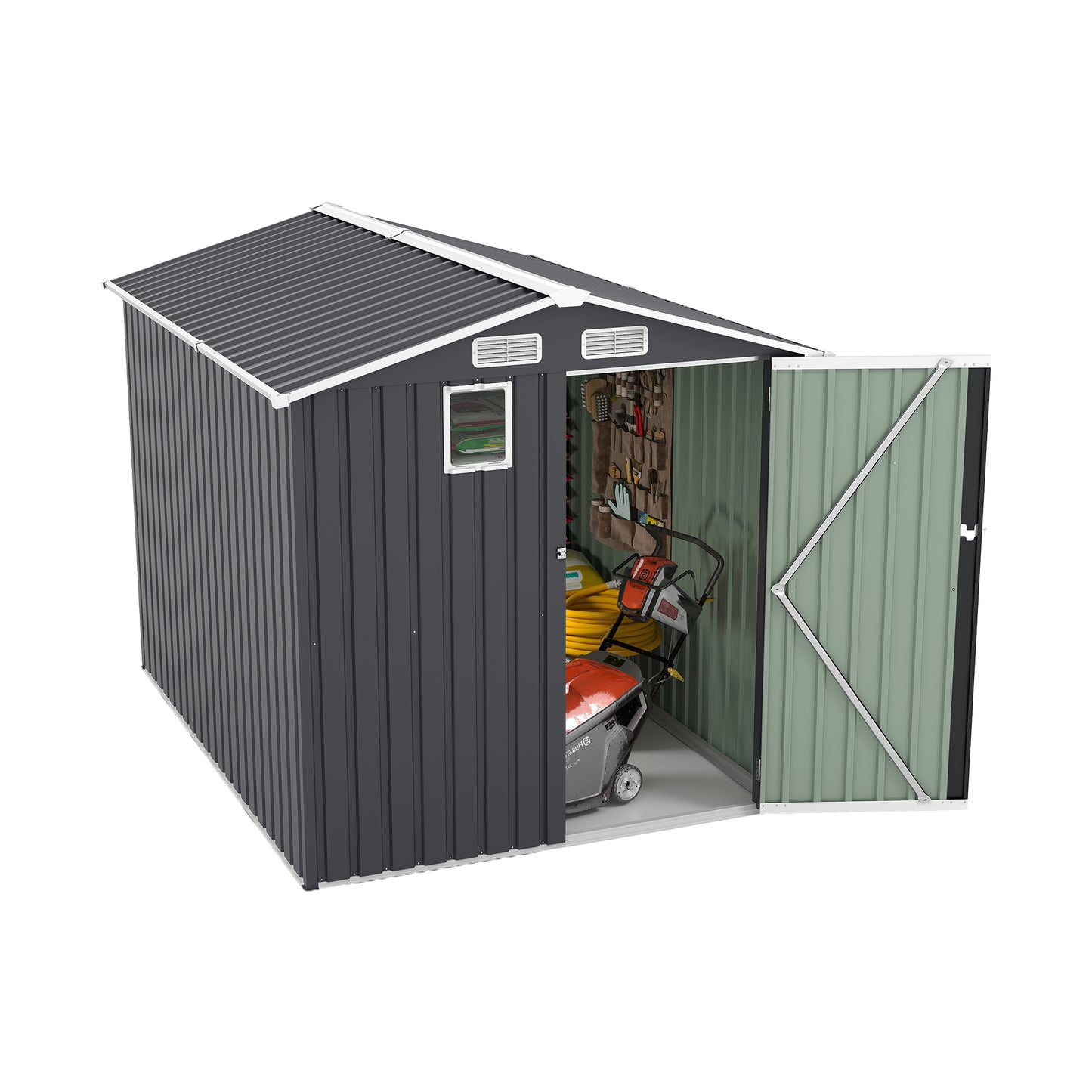 6x8FT Outdoor Steel Storage Shed with Clear Window, Lockable Doors, Compact Metal Tool Shed for Garden, Backyard, Patio, Utility, and Bike Storage,dark gray