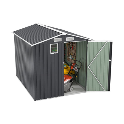 6x8FT Outdoor Steel Storage Shed with Clear Window, Lockable Doors, Compact Metal Tool Shed for Garden, Backyard, Patio, Utility, and Bike Storage,dark gray