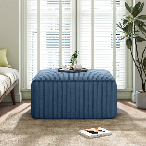 29.5 inch Square Blue Corduroy Modular Ottoman, Upholstered Foot Stool with Plywood Frame & Pocket Coil Cushion