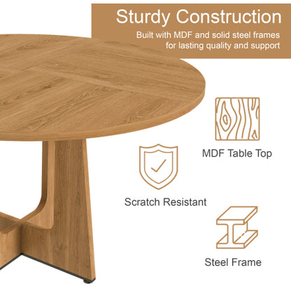 47 Inch Round Farmhouse Dining Table, Oak Finish