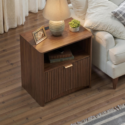 Set of 2 Walnut Mid-Century Nightstands with Charging Station