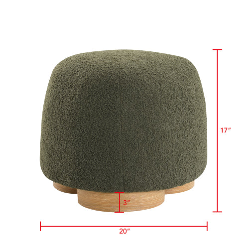 20 inch Olive Green Cobblestone Round Ottoman, Fully Assembled Fabric Footstool, Metal Decor Strip, 300 LBS