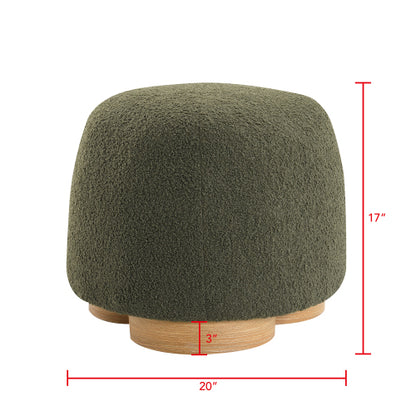 20 inch Olive Green Cobblestone Round Ottoman, Fully Assembled Fabric Footstool, Metal Decor Strip, 300 LBS