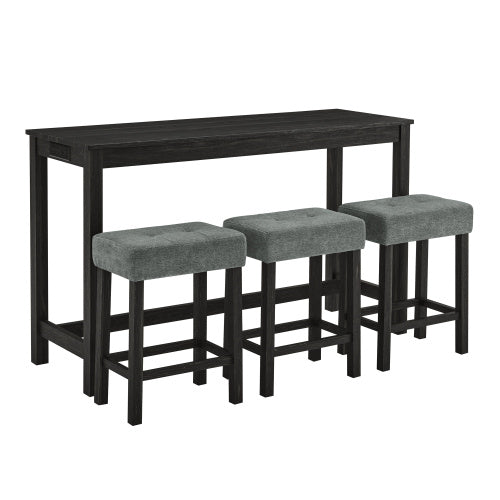 59 Inch Bar Table, Dining Table, Sofa Table with Power Outlet, 3 Upholstered Stools, 4 Piece Bar Table and Chair Set for Living Room, Dining Room, Kitchen